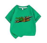 Children's Round Neck Short Sleeve T-Shirt Casual Clothes,Italian Brain AI Animal Anime Tralalelo Tralala Boys' T-Shirt,Green,100cm