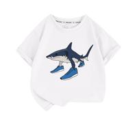 Children's Round Neck Short Sleeve T-Shirt Casual Clothes,Italian Brain AI Animal Anime Tralalelo Tralala Boys' T-Shirt,White,100cm