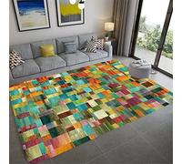 Childrens Rug 140 x 200cm Fluffy Shaggy Rug Anti-Slip Carpet Mat Living Room Large Area Rugs Modern Floor Bedroom Extra Large Size Non Shedding Green Brown Orange Geometric Plaid