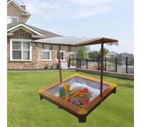 Children's Sandbox with Adjustable Canopy and Protective Liner for Outdoor Play in Backyard or Beach