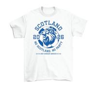 Children's Scotland Lion Rampant Tee - White Cotton T-Shirt with Bright Blue Print - Unisex Boys Girls Scottish Supporters Top - Family Matching Football Fan Shirt for Kids