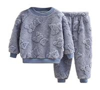 Children's Set Baby and Fleece Pajamas Boys' Jacquard Homewear Girls' Fuzzy Warm Two Piece Set Navy