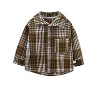 Children's Shirt Children's Spring and Autumn Boy Hooded Plaid Shirt Girl Baby Long Sleeve Plaid Bottom Top Coat (Brown, 6-7 Years)