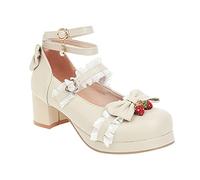 Children's Shoes for Girls Pumps Princess Mary Jane Shoes with Heel Kawaii Lolita Dance Shoes High Heels for Cosplay Party Festive Platform Evening Shoes with Bowknot, White, 1.5 UK Child