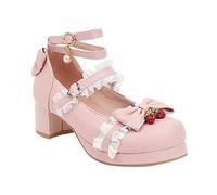 Children's Shoes for Girls Pumps Princess Mary Jane Shoes with Heel Kawaii Lolita Dance Shoes High Heels for Cosplay Party Festive Platform Evening Shoes with Bowknot, pink, 1.5 UK Child