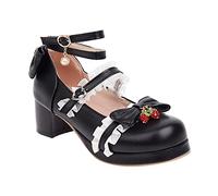 Children's Shoes for Girls Pumps Princess Mary Jane Shoes with Heel Kawaii Lolita Dance Shoes High Heels for Cosplay Party Festive Platform Evening Shoes with Bowknot, black, 2.5 UK Child