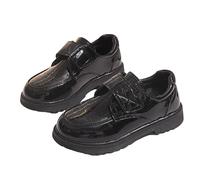 Childrens Shoes Solid Color Ankle Strap Breathable Footwear Soft Sole Leather Loose Fit Casual Flat Low Heal Footwear Non-Slip Sole Outdoor Student Uniform Shoes