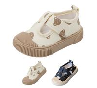 Children's shoes with bear print, slip-on trainers made of canvas, non-slip rubber sole, platform casual shoes, mesh, breathable, outdoor leisure shoes, sports shoes for babies, black, 6 UK Child