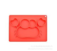 Children's Silicone Plate Integrated Cartoon Pattern Supplies Children Eat Complementary Food Grid Plate Red