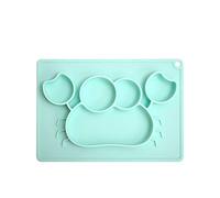Children's Silicone Plate Integrated Cartoon Pattern Supplies Children Eat Complementary Food Grid Plate Blue