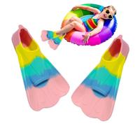 Children's Silicone Swimming Fins - Short Training Fins with Adjustable Strap, Travel-Friendly, Soft Silicone Material - Ideal for Swimming Lessons, Snorkelling & Water Sports, Rainbow Colours