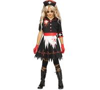 Childrens Size Gothic Kids Halloween Girls Scary Black Zombie Nurse Costume