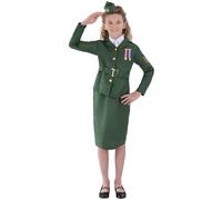 Childrens Size Retro Army Girl Uniform Fancy Dress Costume with Side Cap Hat