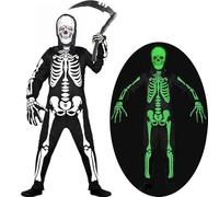 Children's Skeleton Costume with Ghost Accessory Set, Halloween Costume Skeleton Glow in the Dark Boys Girls Costumes Grim Reaper Grim Reaper for Halloween Carnival Skeleton Fancy Dress Up