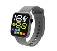 Children's Sports Watches Suitable for Outdoor Electronic Watches of Students Display Time Waterproof Bracelet Watch Cartoon Printed Watch Big Dial Watch Fitness Watches(3-Gray)
