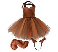 Children's Squirrel Outfit - Brown Animal Dress Costume, Furry one-piece Bodysuit | Full Body Apparel with Ears and Tail for Fall Festival Performance or Wood-land Character Role-play Activities