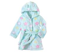 Children's Star Pattern Changing Robe Boys Girls Velour Towelling Hooded Housecoats Children Dressing Gown Soft Fine Comfortable Nightwear Poncho Towel Bath Robe Baby Warm Fleece (Green, 3-4 Years)