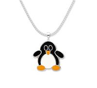 Children's Sterling Silver Penguin Necklace on 14" (36cm) silver chain - Enamel on silver - Size: 14mm x 15mm. Gift Boxed. 4832/14