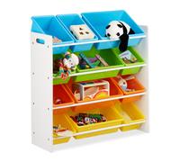 Relaxdays Storage Shelf Toy Organiser with Bins, MDF+Plastic, HxWxD 88x86x31cm