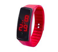 Children's Students Display Digital LED Sports Silica Watch Bracelet Gel Sport Boys Learning (Red, One Size)