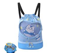 Children's Swimming Backpack with Drawstring - Children's Swimming Bag | Bath Bag - Lightweight Cartoon Drawstring with Dry Wet Separation for Swimming Pool Gym Travel School Sports Camping, cat, ca