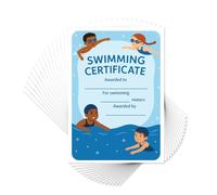 Children's Swimming Certificate Award Pack of 25 - Fun Swimmer Design - A5 Size on 170gsm Card - Spaces for Name, Distance in Metres & Teacher - Kids Swim Achievement Certificates for Boys & Girls