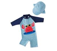 Children's Swimming Costume Boys Swimsuit Long Sleeve Crab Colour Matching Swimsuit Baby Swimming Trunks 68, sky blue, 5-6 Years