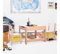 Children's Table with 2 Chairs MDF Multifunctional Children's Room Furniture Set, Removable Double Sided Table Top with Whiteboard and Chalkboard, Ideal for Playing, Crafts and Storing