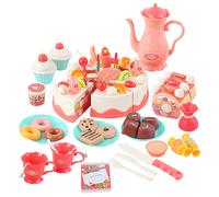 Childrens Tea Party Pretend Playset - Birthday Cake Decorating Set with Candlelight, Desserts, Teapot & Accessories