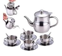 Childrens Tea Sets, Shock-Resistant & Heat-Resistant Pretend-Play Safe Stainless Steel Teapot with Tea Cup Set for Girls and Boys, Espresso