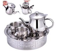 Childrens Tea Sets, Shock-Resistant & Heat-Resistant Pretend-Play Safe Stainless Steel Teapot with Tea Cup Set with Tray for Girls and Boys
