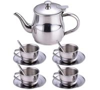 Childrens Tea Sets, Shock-Resistant & Heat-Resistant Pretend-Play Safe Stainless Steel Teapot with Tea Cup Set for Girls and Boys