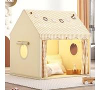 Children's tent Playhouse with Star Lights and Tote Bags, Kids Play Tent Indoor & Outdoor, Washable Teepee Tent for Girls, Kids Play House for Toddler, Neutral Color Play Room Furniture(Beige)