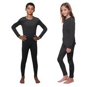 Children's Thermal Underwear Set; 2 PC Top Vest Long Sleeve; Long Johns; Lightweight Fleece Interior; Boy/Girl Base Layer (Grey, 4-6)