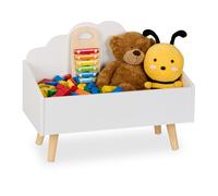 Relaxdays Children's Toy Chest, Cloud Design, HxWxD: 45x58x28 cm, MDF, for Books & Games, Open Storage Box, White/Brown