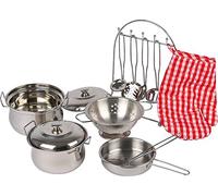 Childrens Toy Metal Cooking Pots, Pans, Oven Glove & Utensils Set