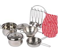 Childrens Toy Metal Cooking Pots, Pans, Oven Glove & Utensils Set