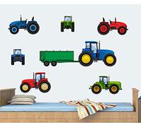 Childrens Tractors - Blue Red & Green - Pack of 10 - Wall Art Vinyl Printed Stickers