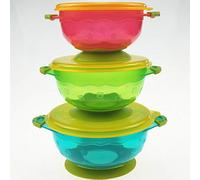 Children's Training to Eat Plastic Sucker Bowl 3 Sets of Anti-Fall with Cover Baby Cutlery Set Light Color