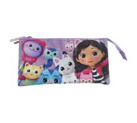 CYP BRAND Gabby- Triple Pencil Case, Pencil Case, 5 Compartments, Preschool, Pencil Case, Gabby, Pandy Patitas, Purple Color, Official Product