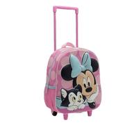 Children's Trolley Backpack 3D Minnie Mouse Girl - School Backpack with Wheels and Telescopic Handle, Side Mesh Pockets, Pink Polka Dot Design, Official License, One Size