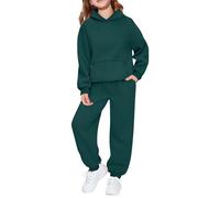 Children's Unisex Casual Solid Color Long Sleeved Sweatshirt and Sweatpants Set for Boys and Girls Girls Baby Outfits (Blackish Green, 6-7 Years)