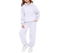 Children's Unisex Casual Solid Color Long Sleeved Sweatshirt and Sweatpants Set for Boys and Girls Girls Baby Outfits (White, 11-12 Years)