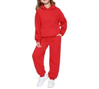 Children's Unisex Casual Solid Color Long Sleeved Sweatshirt and Sweatpants Set for Boys and Girls Girls Baby Outfits (Red, 9-10 Years)