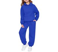 Children's Unisex Casual Solid Color Long Sleeved Sweatshirt and Sweatpants Set for Boys and Girls Girls Baby Outfits (Blue, 5-6 Years)