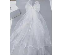 Children's Veil Girls Bow Small Flower Children's Top Clip Hair Accessories Princess Mesh Issue Card Registration Headgear (Flower white yarn)