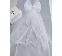 Children's Veil Girls Bow Small Flower Children's Top Clip Hair Accessories Princess Mesh Issue Card Registration Headgear (Hanging diamond white floating yarn)