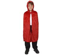 Childrens Velour Cape for Fancy Dress - Halloween Fancy Dress Accessories for Kids - Red Hooded Cape for Vampires, Royalty, Witches and Wizards