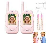 Children's Video Walkie-Talkie (2-Pack), Rechargeable Two-Way Display HD Video Walkie-Talkie with Fun Voice Changer, USB Rechargeable, 100-400 Meter Range, Suitable for Indoor/Outdoor Use (Pink)