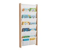 Children's wall bookshelf with fabric pockets, kids' bedroom book shelf